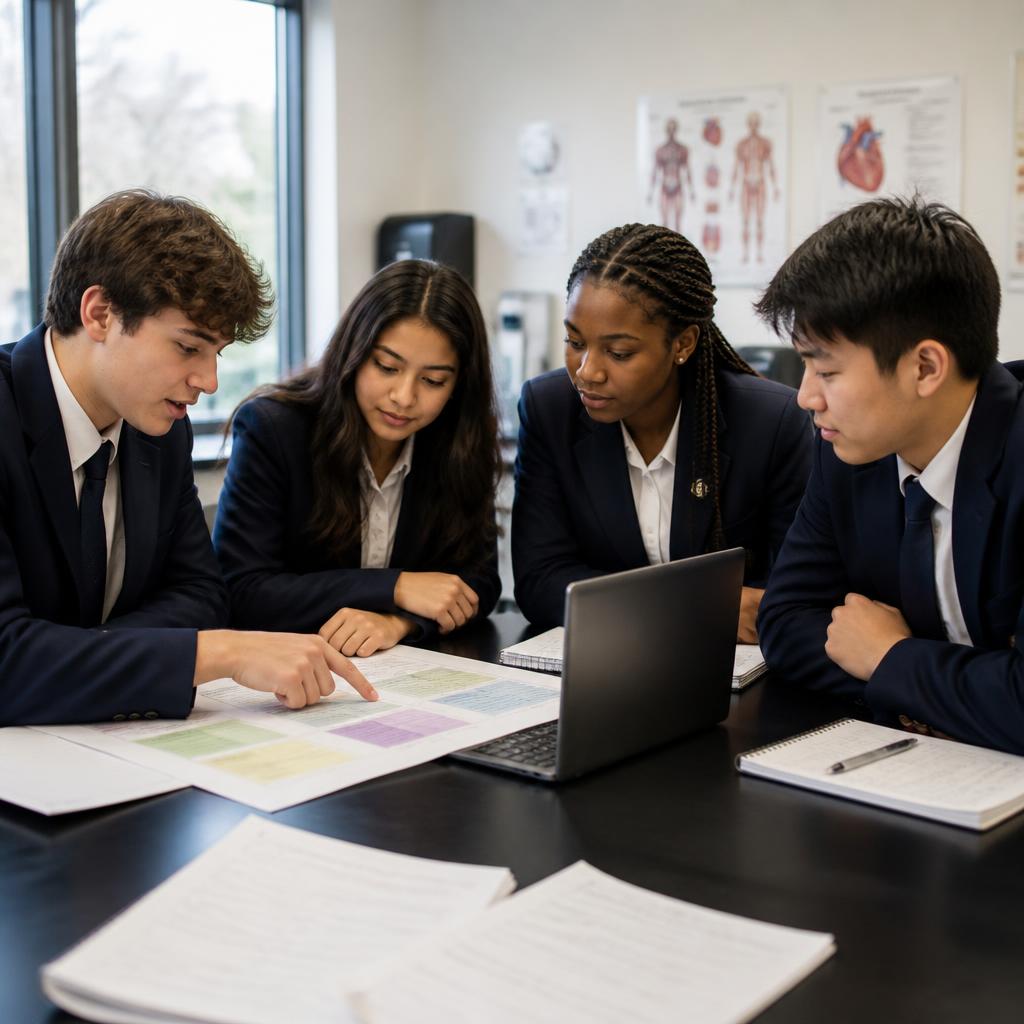 A chapter team reviews their plan of work together